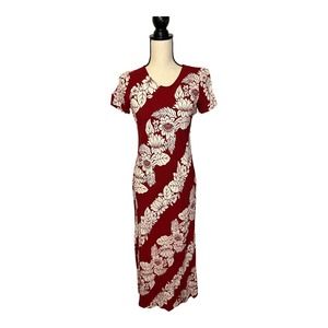 Hilo Hattie Red Dress Vintage Maxi Short Sleeve F… - image 1